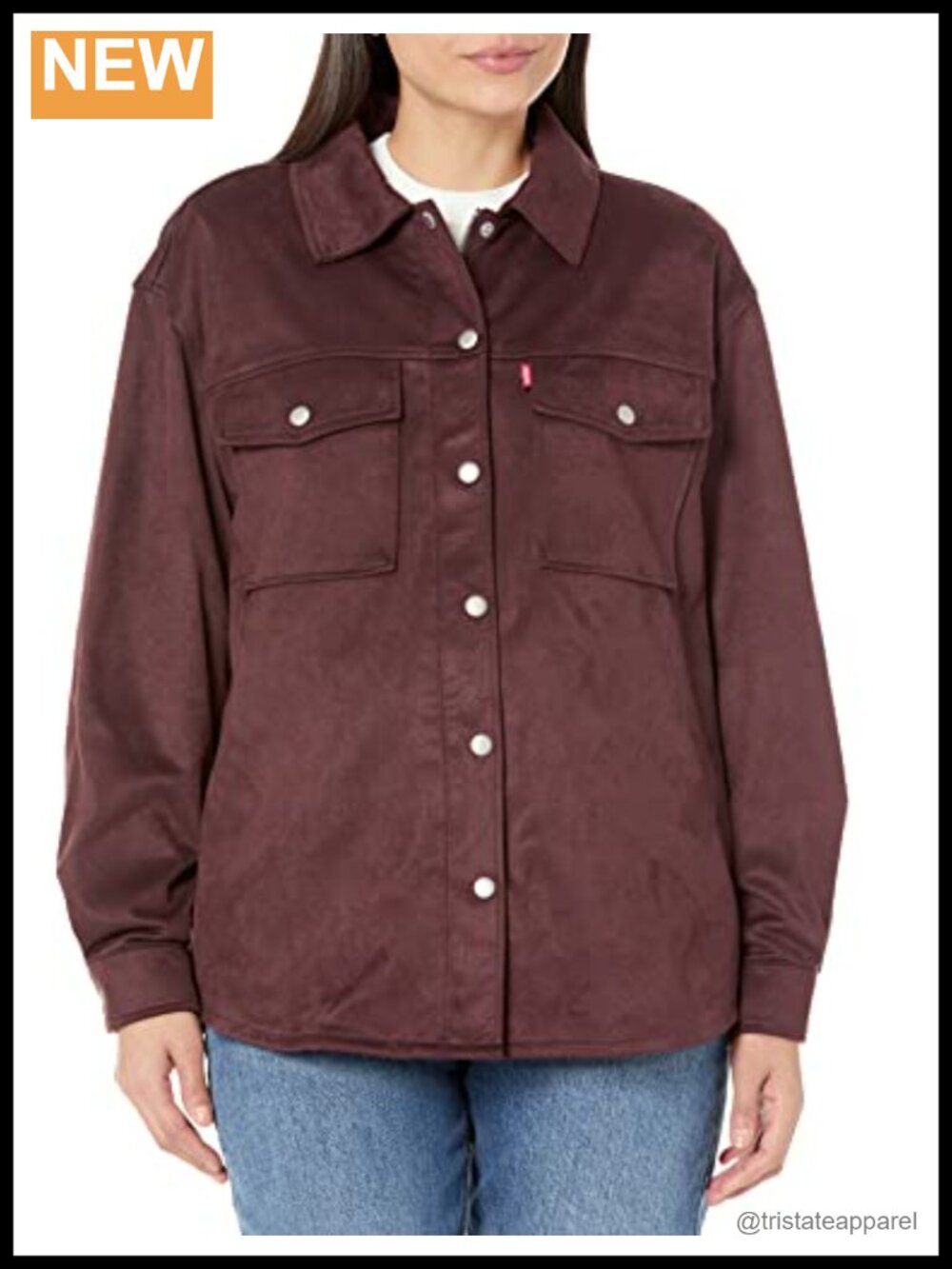 Levi's Womens Faux Suede Shirt Jacket Relaxed Fit Long Sleeve Zip Front
